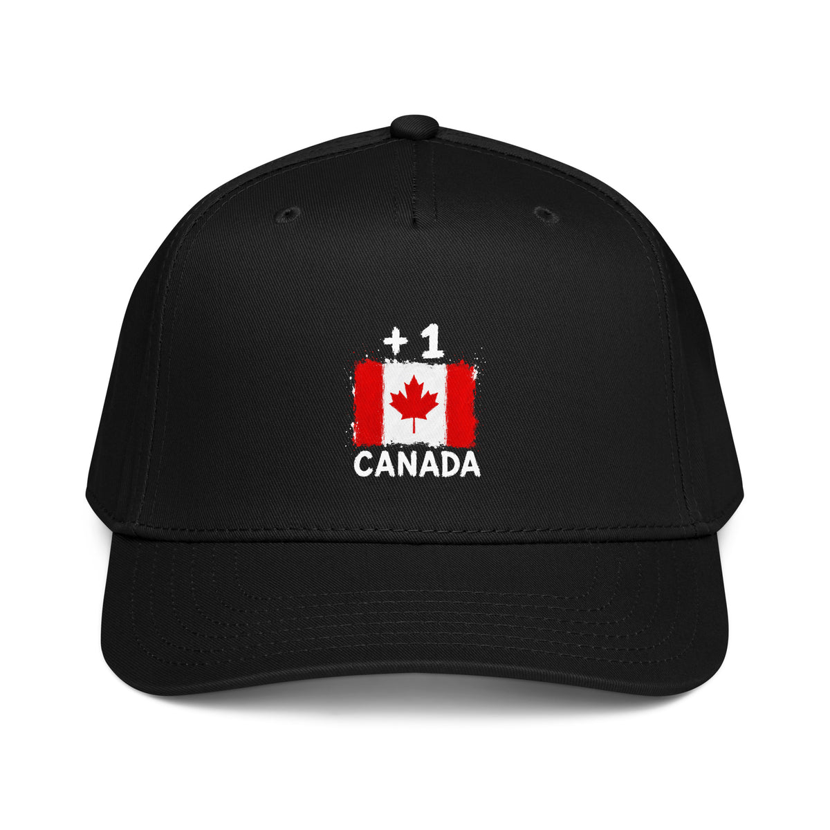Casquette baseball noire Canada +1 avec drapeau canadien floqué effet éclaboussure de peinture - Indicatif Fier