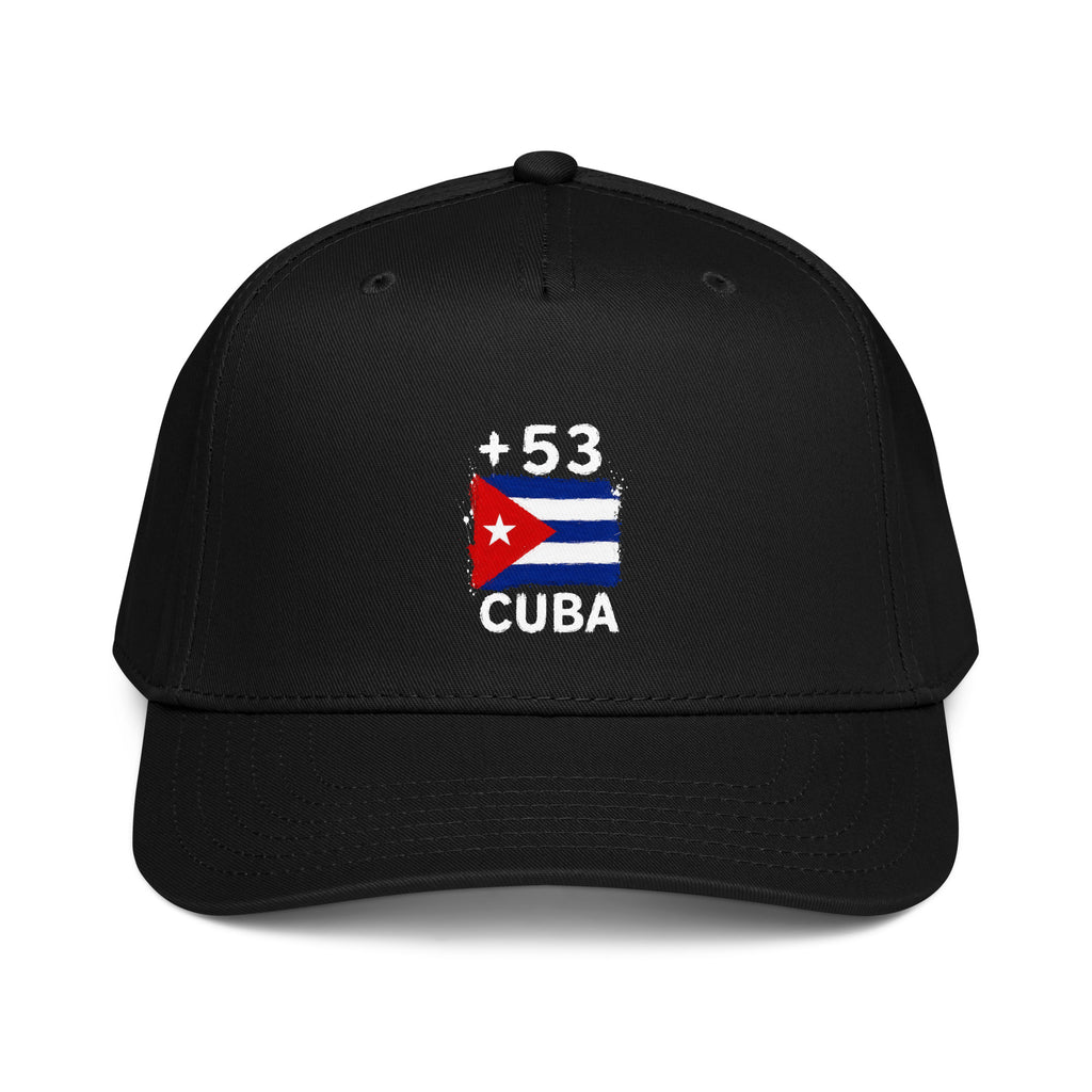 Casquette baseball noire Cuba +53 avec drapeau cubain floqué effet éclaboussure de peinture - Indicatif Fier