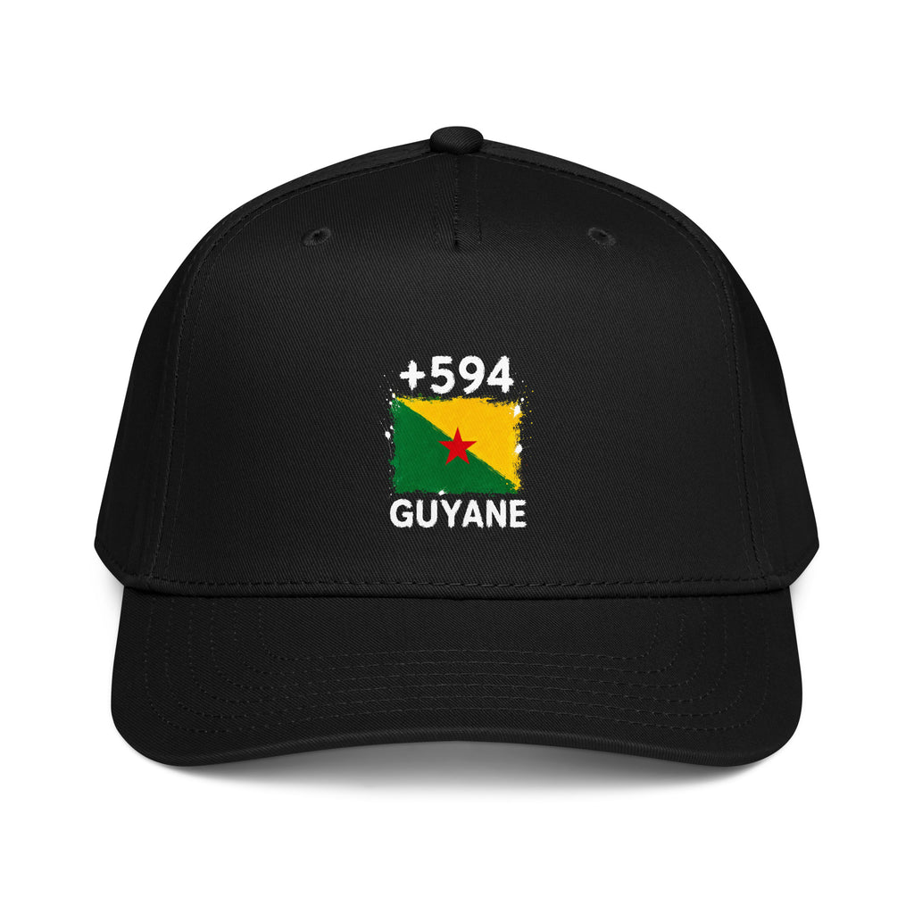 Casquette baseball noire Guyane +594 avec drapeau guyanais floqué - Indicatif Fier