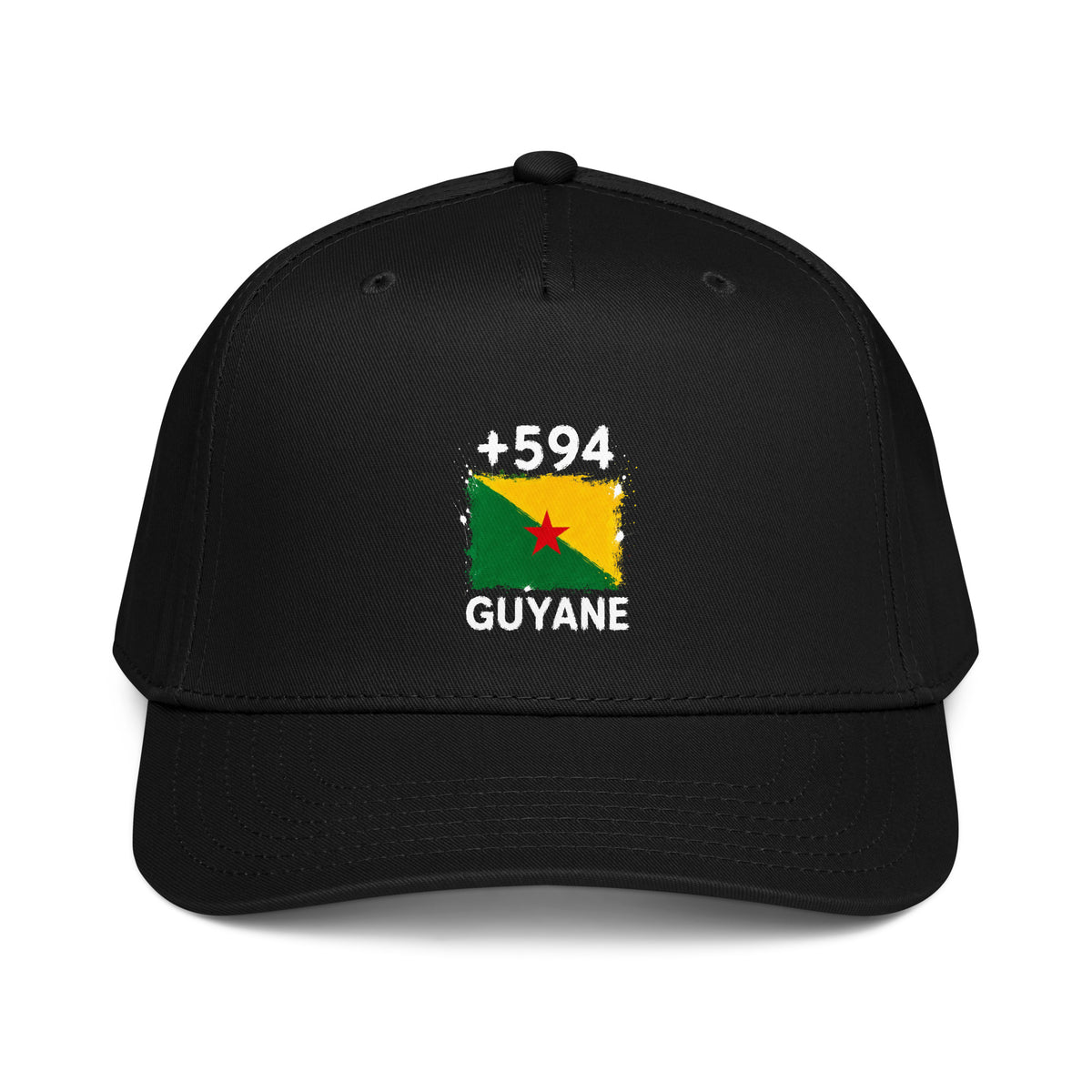 Casquette baseball noire Guyane +594 avec drapeau guyanais floqué - Indicatif Fier
