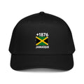 Casquette Baseball noire Jamaïque +1876 avec drapeau jamaïcain floqué effet éclaboussure de peinture - vue de face - Indicatif Fier