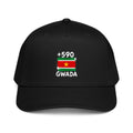 Casquette Baseball Guadeloupe +590 - Noir avec drapeau floqué effet éclaboussure de peinture - vue de face - Indicatif Fier