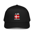 Casquette Baseball Danemark +45 noire - vue de face avec drapeau danois