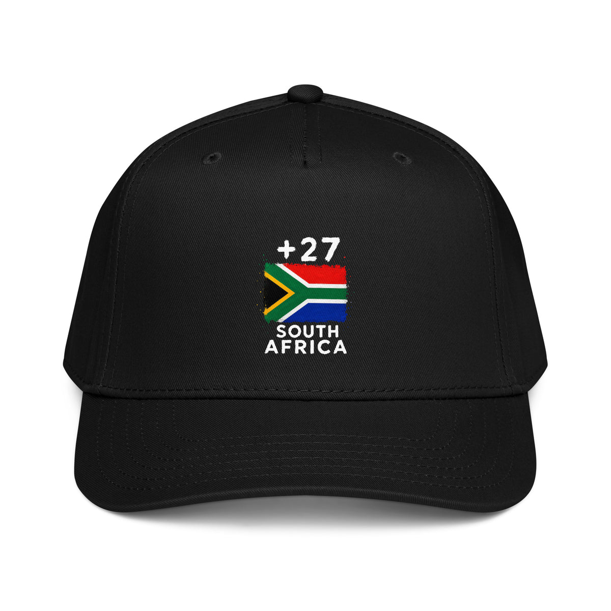 Casquette Baseball Afrique du Sud +27 noire - face avant avec drapeau sud-africain