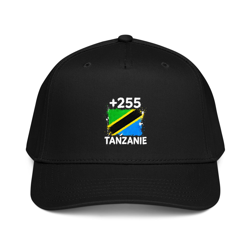 Casquette Baseball Tanzanie +255 vue de face, design drapeau tanzanien
