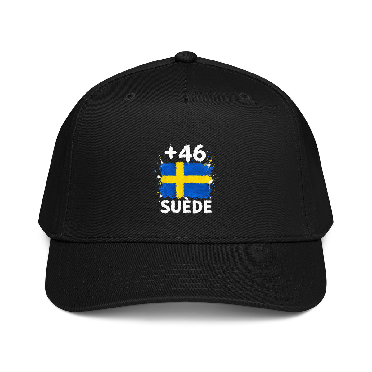 Casquette Baseball Suède +46 - Noir avec drapeau suédois