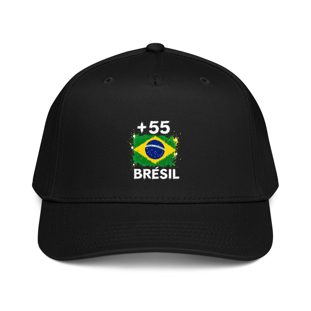 Casquette Baseball Brésil +55 vue de face, design drapeau brésilien
