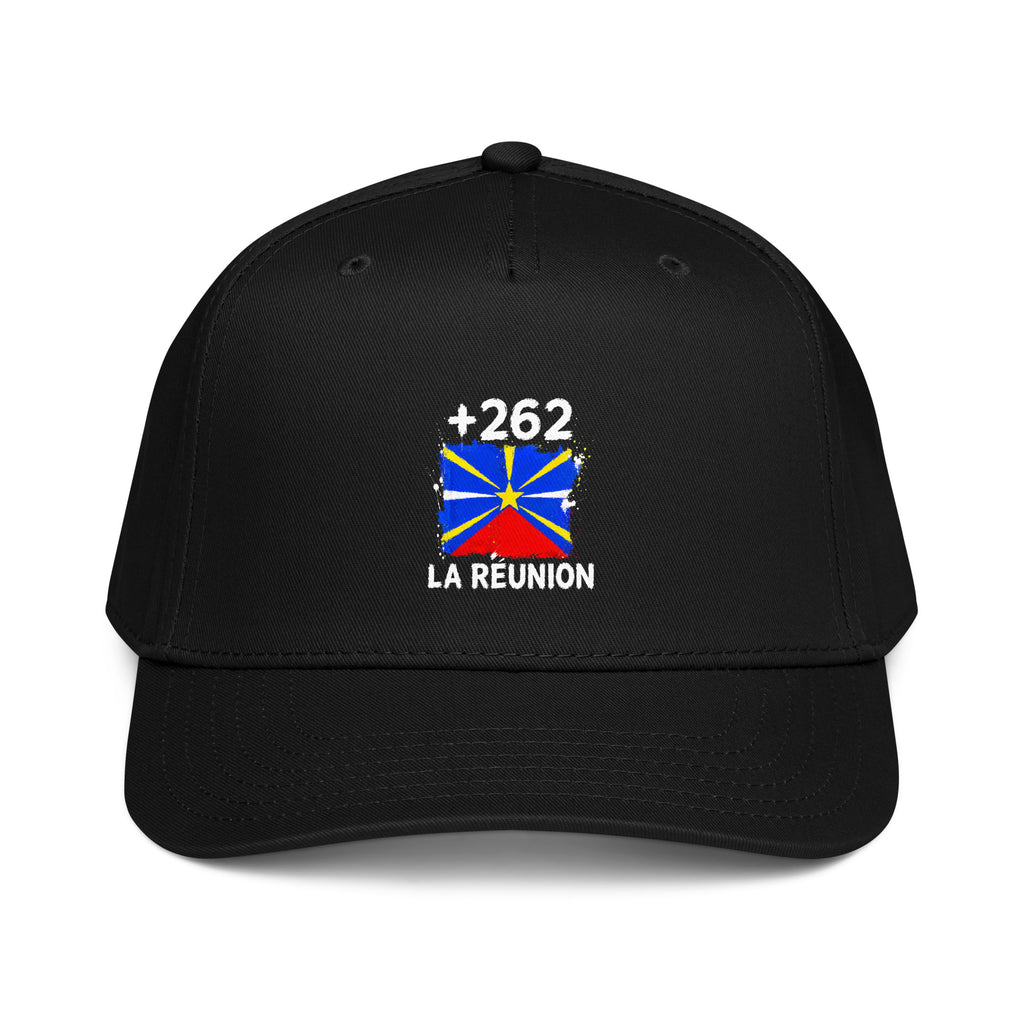 Casquette Baseball La Réunion +262 vue de face, design drapeau réunionnais