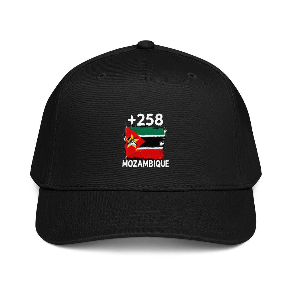 Casquette Baseball Mozambique +258 vue de face, design drapeau mozambicain
