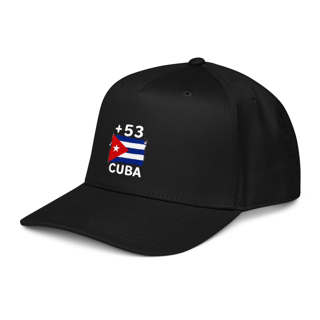 Casquette baseball noire Cuba +53 avec drapeau cubain floqué - vue de profil gauche - Indicatif Fier