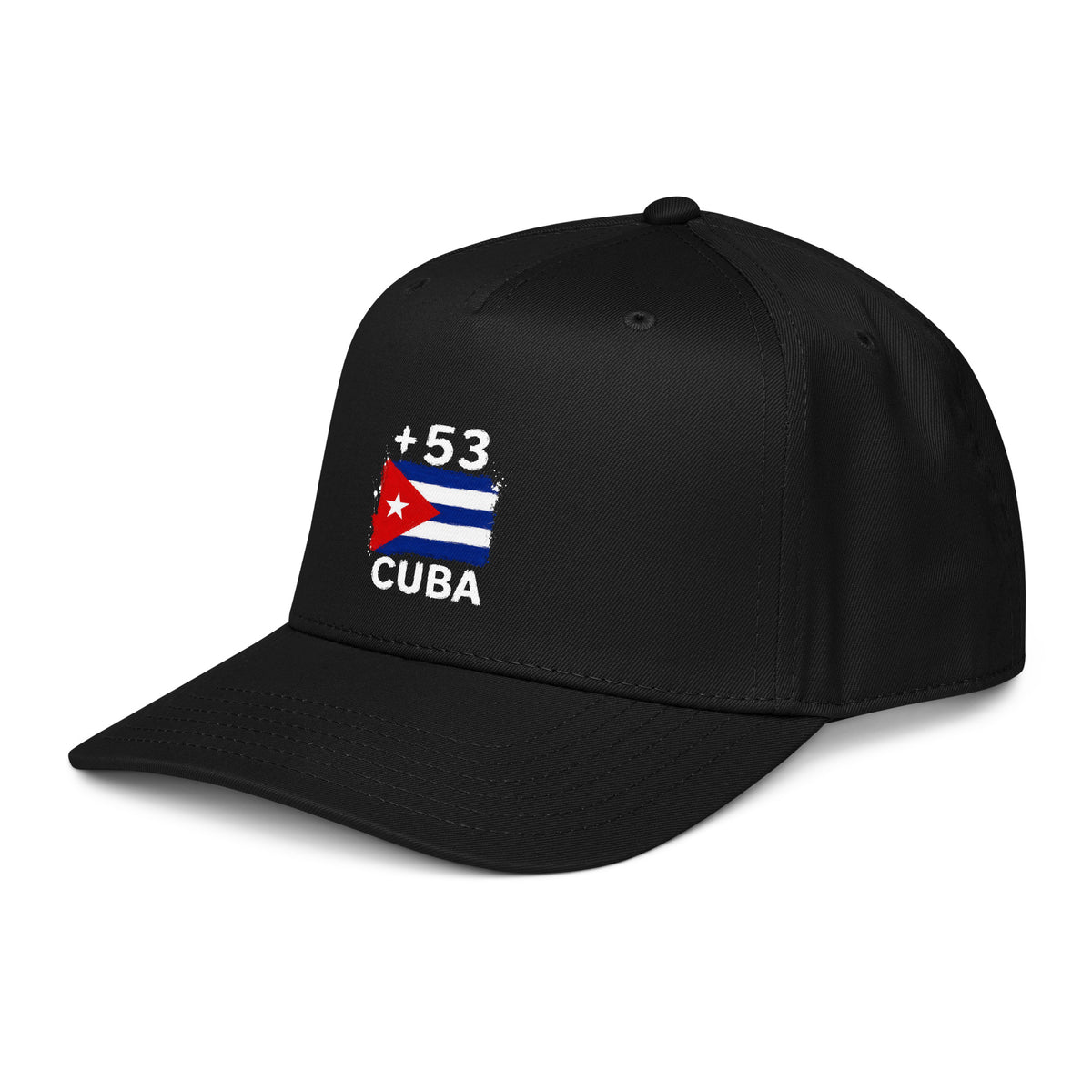 Casquette baseball noire Cuba +53 avec drapeau cubain floqué - vue de profil gauche - Indicatif Fier