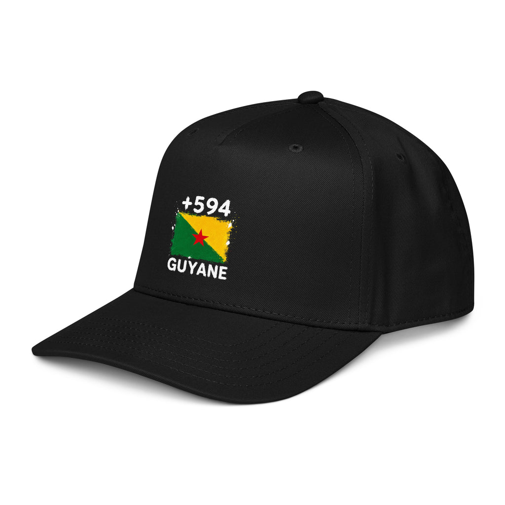 Casquette baseball noire Guyane +594 avec drapeau guyanais floqué - vue de profil - Indicatif Fier