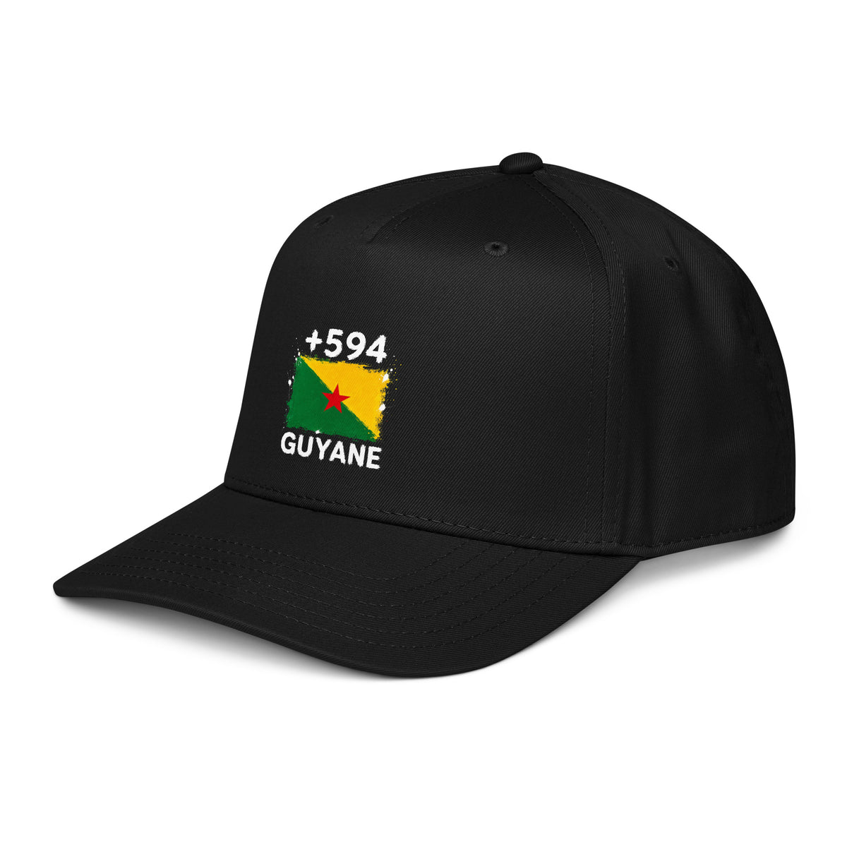 Casquette baseball noire Guyane +594 avec drapeau guyanais floqué - vue de profil - Indicatif Fier