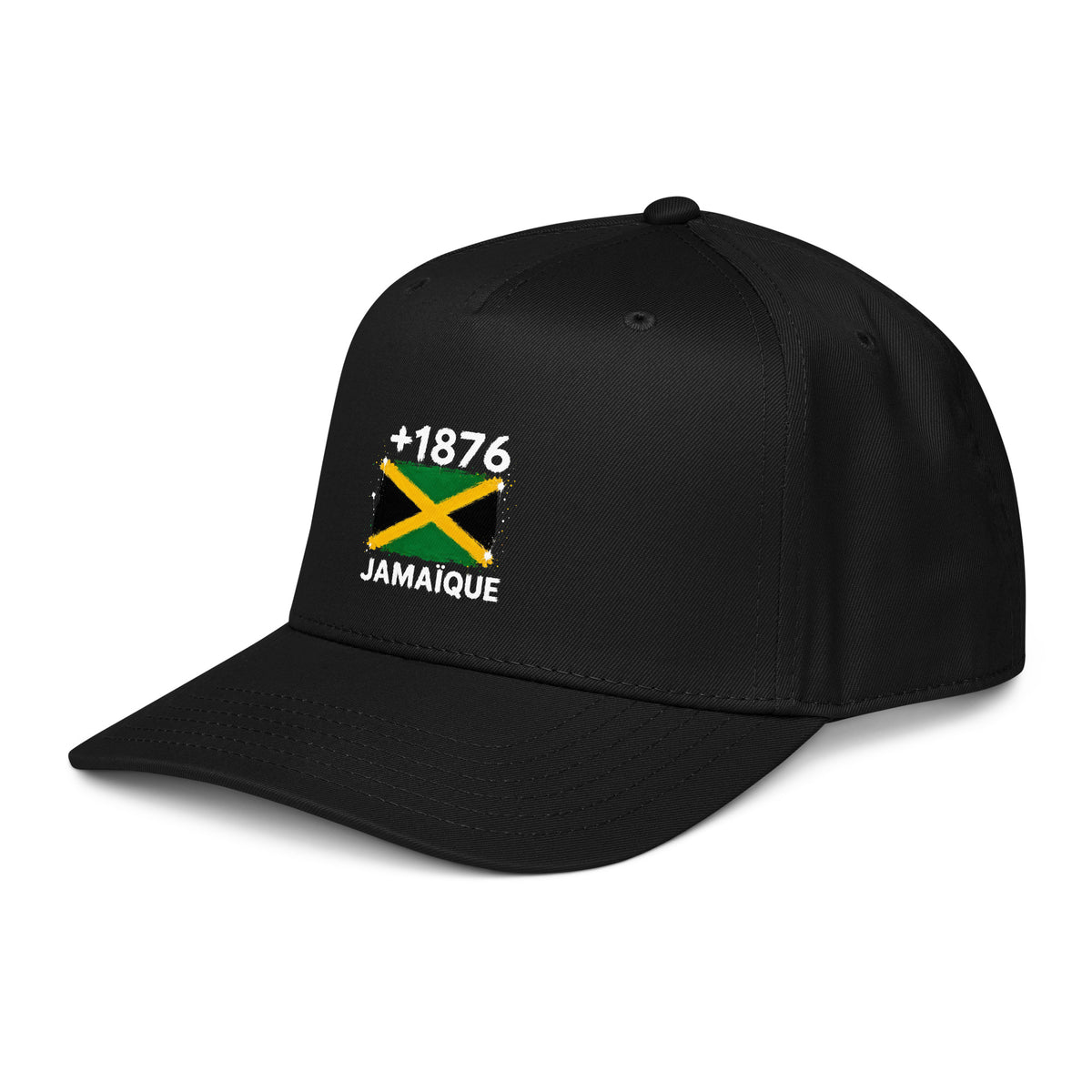 Casquette Baseball noire Jamaïque +1876 avec drapeau jamaïcain floqué effet éclaboussure de peinture - vue de profil gauche - Indicatif Fier
