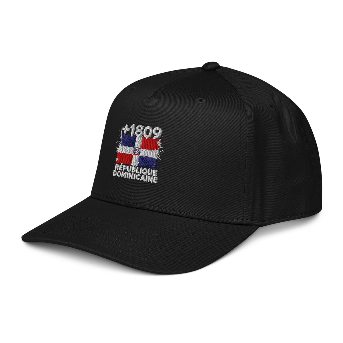 Casquette baseball noire République Dominicaine +1809 avec drapeau dominicain brodé - vue de profil gauche - Indicatif Fier