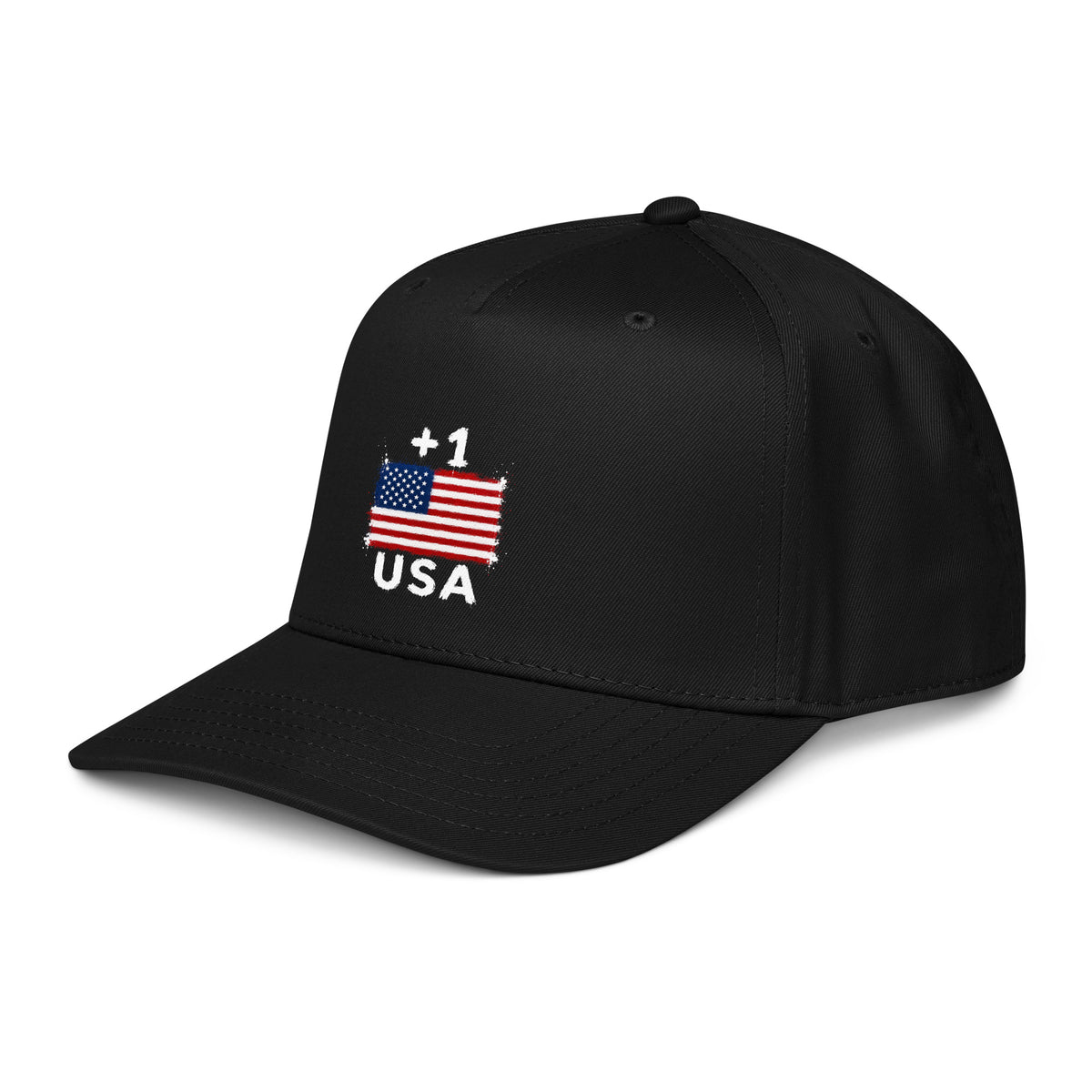 Casquette Baseball USA +1 avec drapeau floqué effet éclaboussure de peinture - vue de trois-quarts gauche - Indicatif Fier