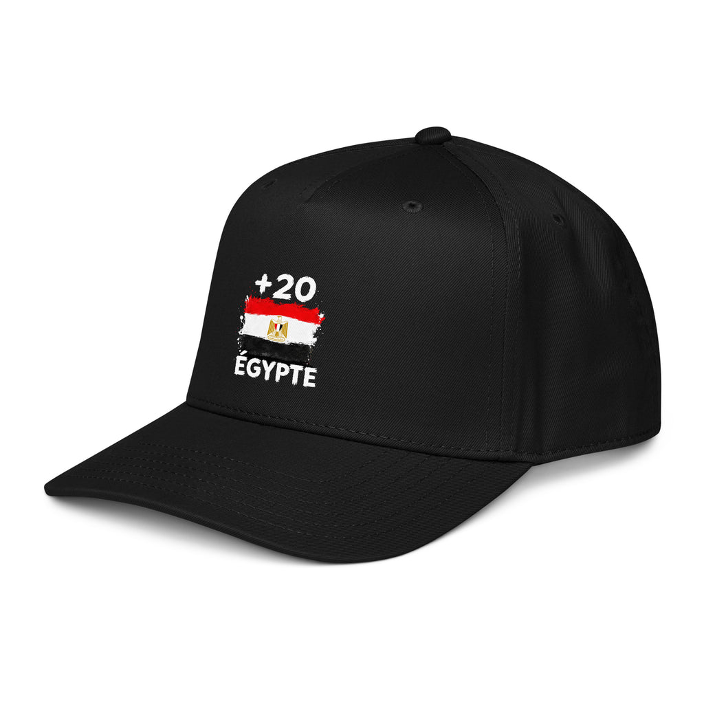 Casquette Baseball Égypte +20 - Noir avec drapeau floqué effet éclaboussure de peinture - vue de trois-quarts gauche - Indicatif Fier