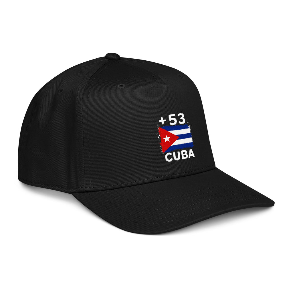 Casquette baseball noire Cuba +53 avec drapeau cubain floqué - vue de profil droit - Indicatif Fier