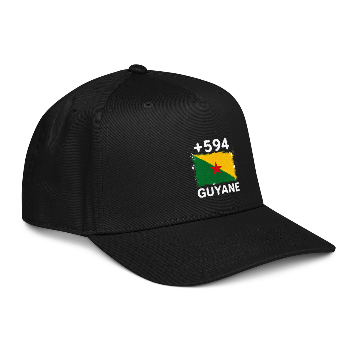Casquette baseball noire Guyane +594 avec drapeau guyanais floqué - vue de profil droit - Indicatif Fier