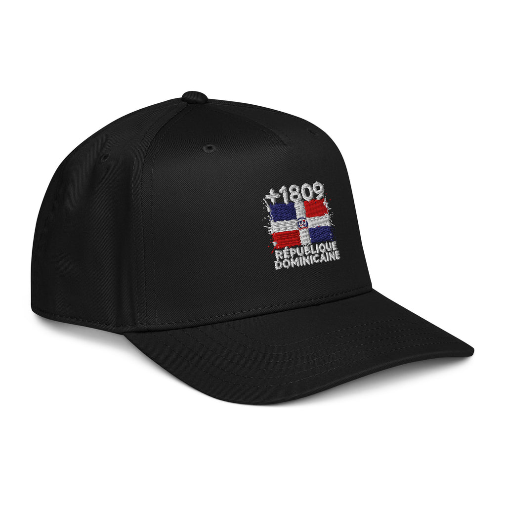 Casquette baseball noire République Dominicaine +1809 avec drapeau dominicain brodé - vue de profil droit - Indicatif Fier
