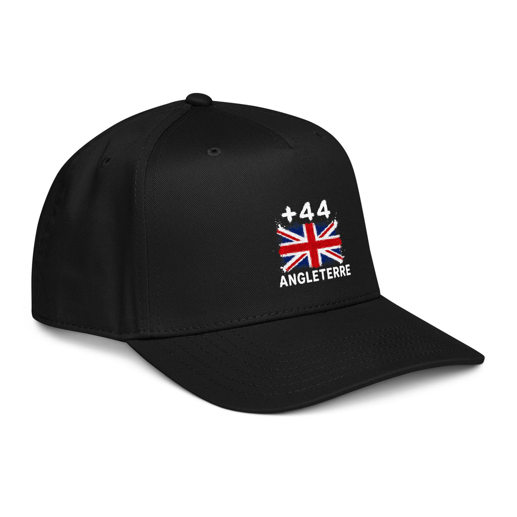 Casquette Baseball Angleterre +44 avec drapeau floqué effet éclaboussure de peinture - vue de trois-quarts droit - Indicatif Fier
