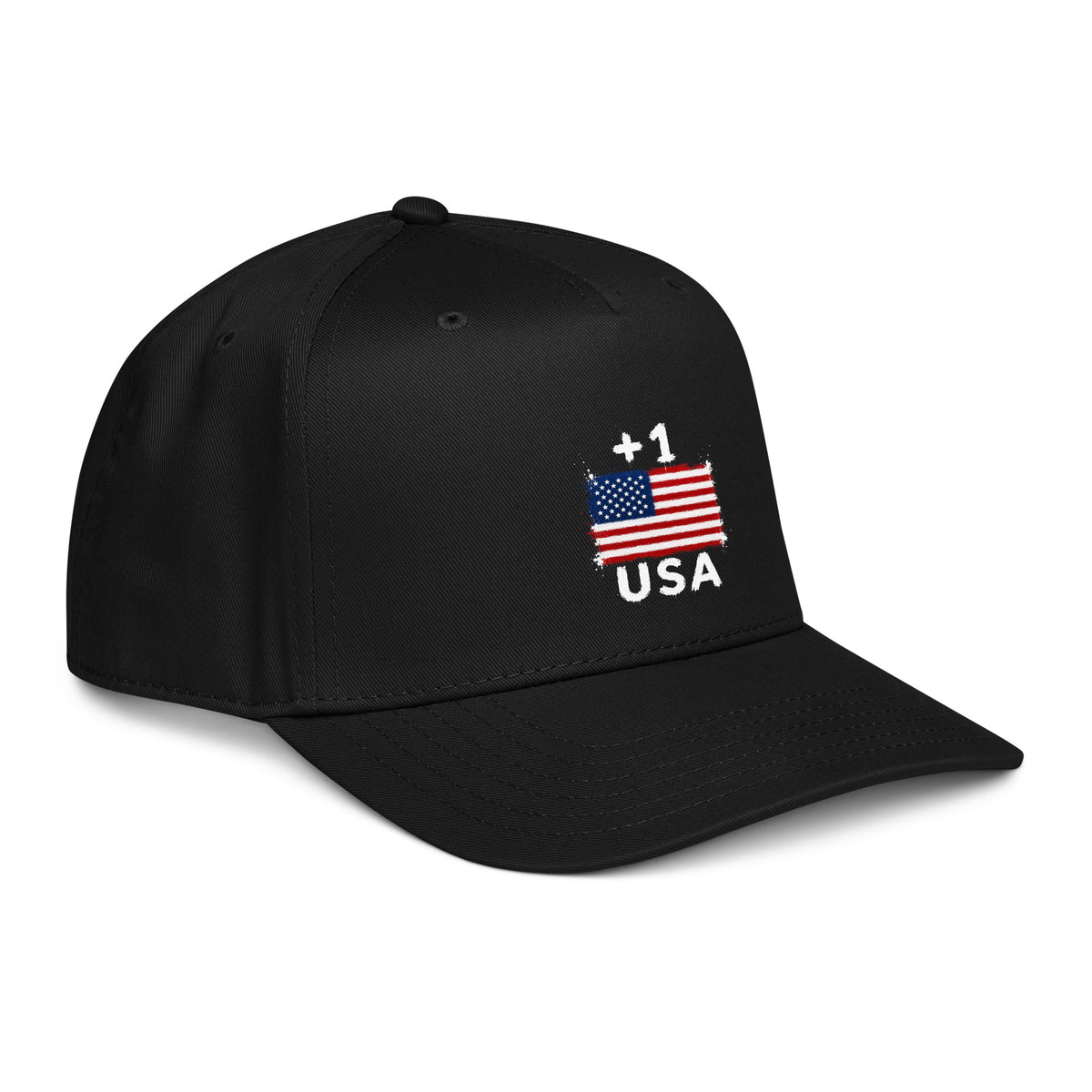 Casquette Baseball USA +1 avec drapeau floqué effet éclaboussure de peinture - vue de trois-quarts droit - Indicatif Fier