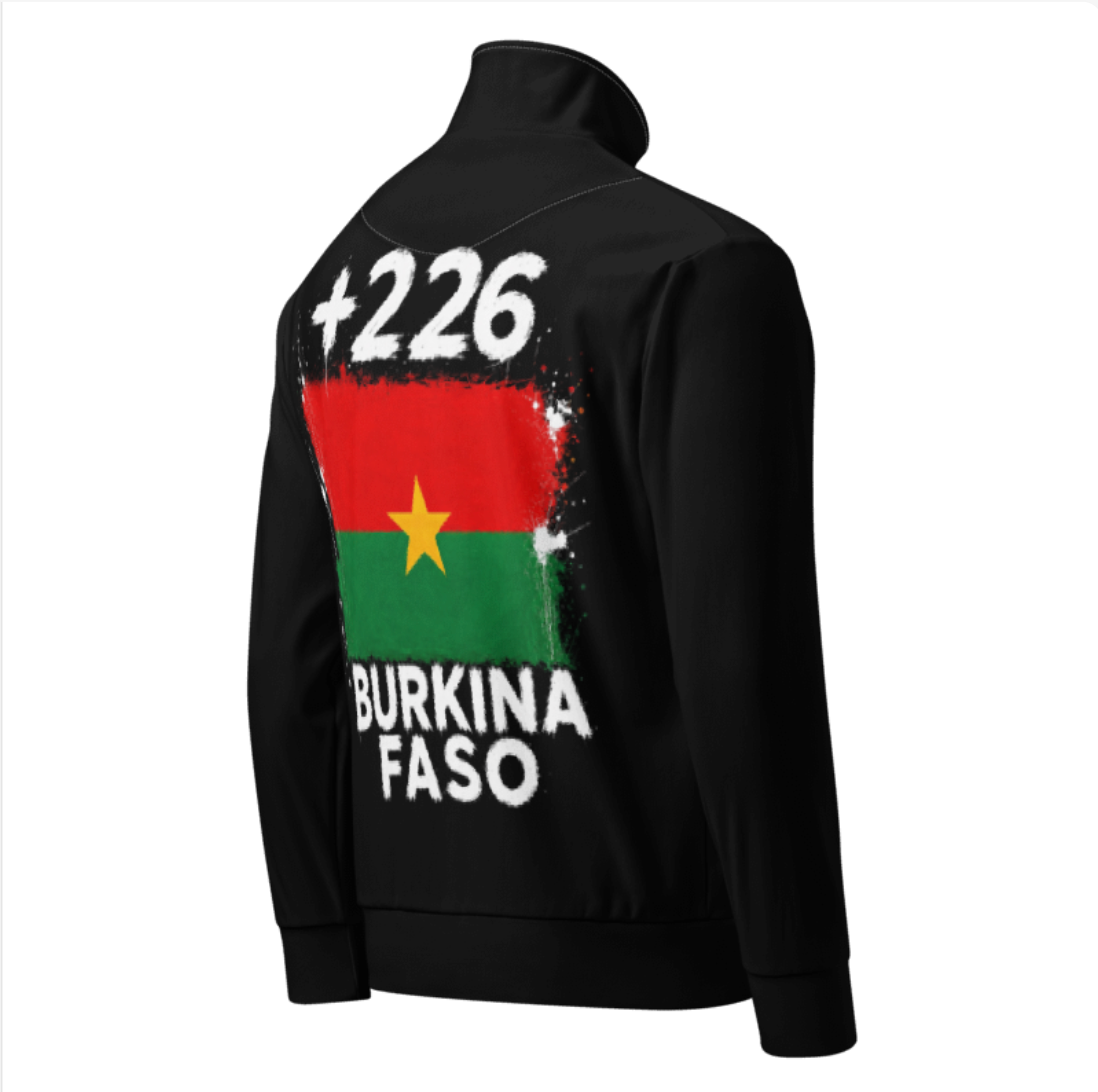 Survêtement Burkina Faso +226 avec drapeau floqué effet éclaboussure de peinture - vue de dos - Indicatif Fier