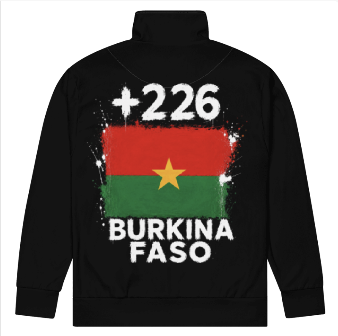 Survêtement Burkina Faso +226 avec drapeau floqué effet éclaboussure de peinture - vue de dos - Indicatif Fier