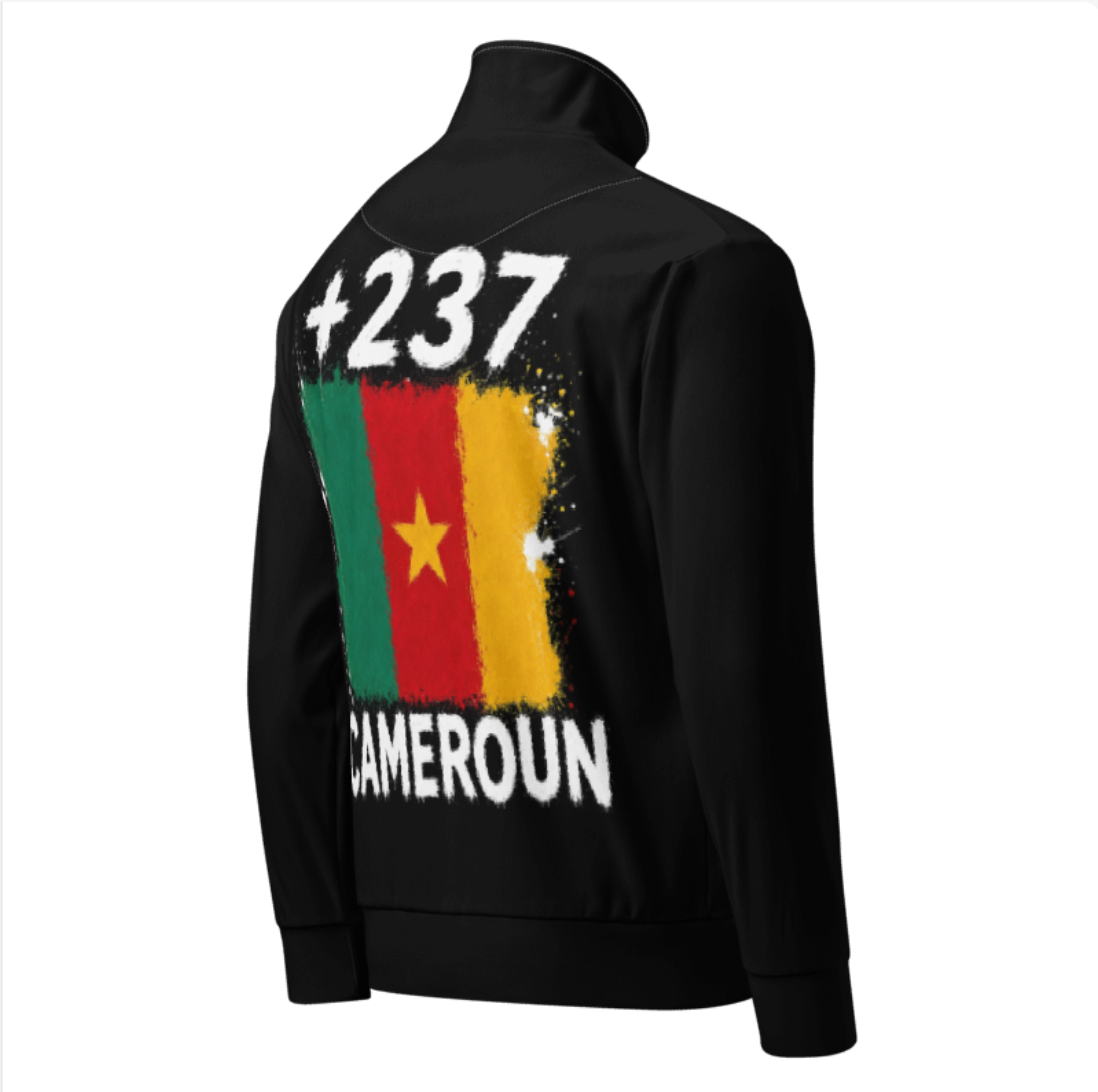 Survêtement Cameroun +237 avec drapeau floqué effet éclaboussure de peinture - vue de dos - Indicatif Fier