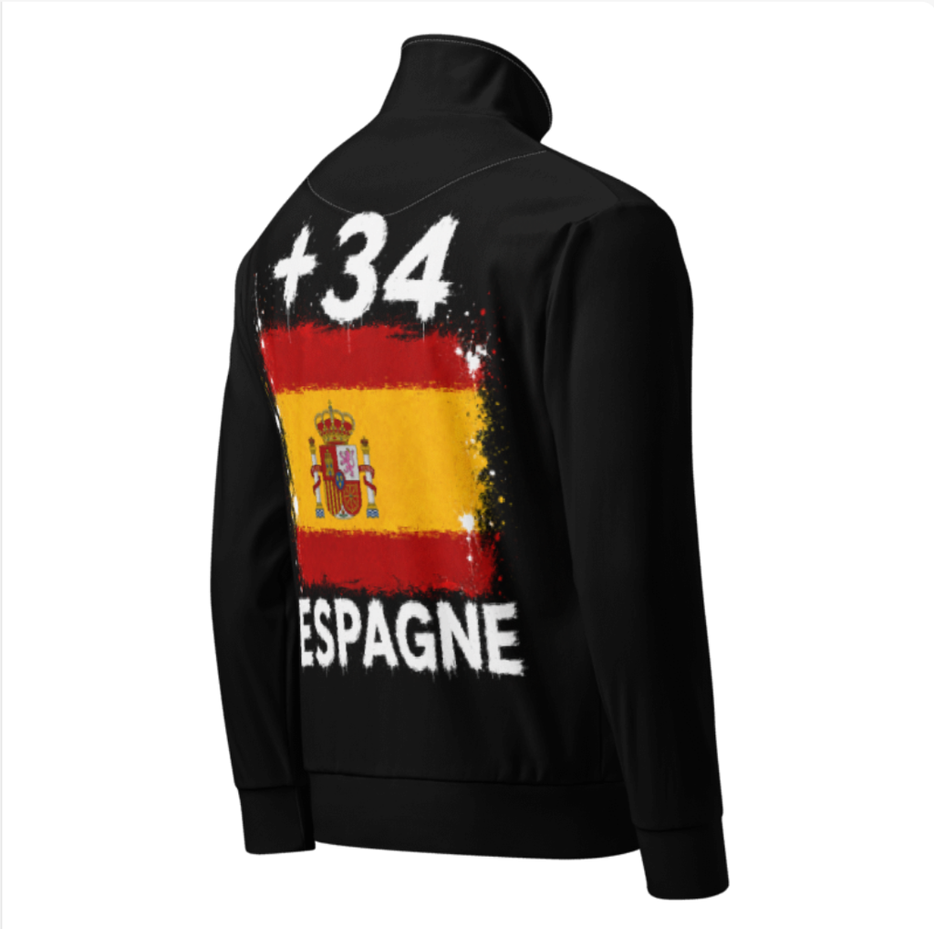 Survêtement Espagne +34 - Noir avec drapeau floqué effet éclaboussure de peinture - vue de dos - Indicatif Fier
