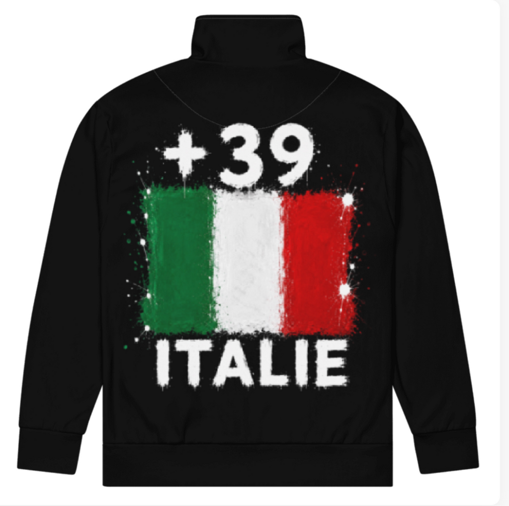 Survêtement Italie +39 avec drapeau floqué effet éclaboussure de peinture - vue de dos - Indicatif Fier