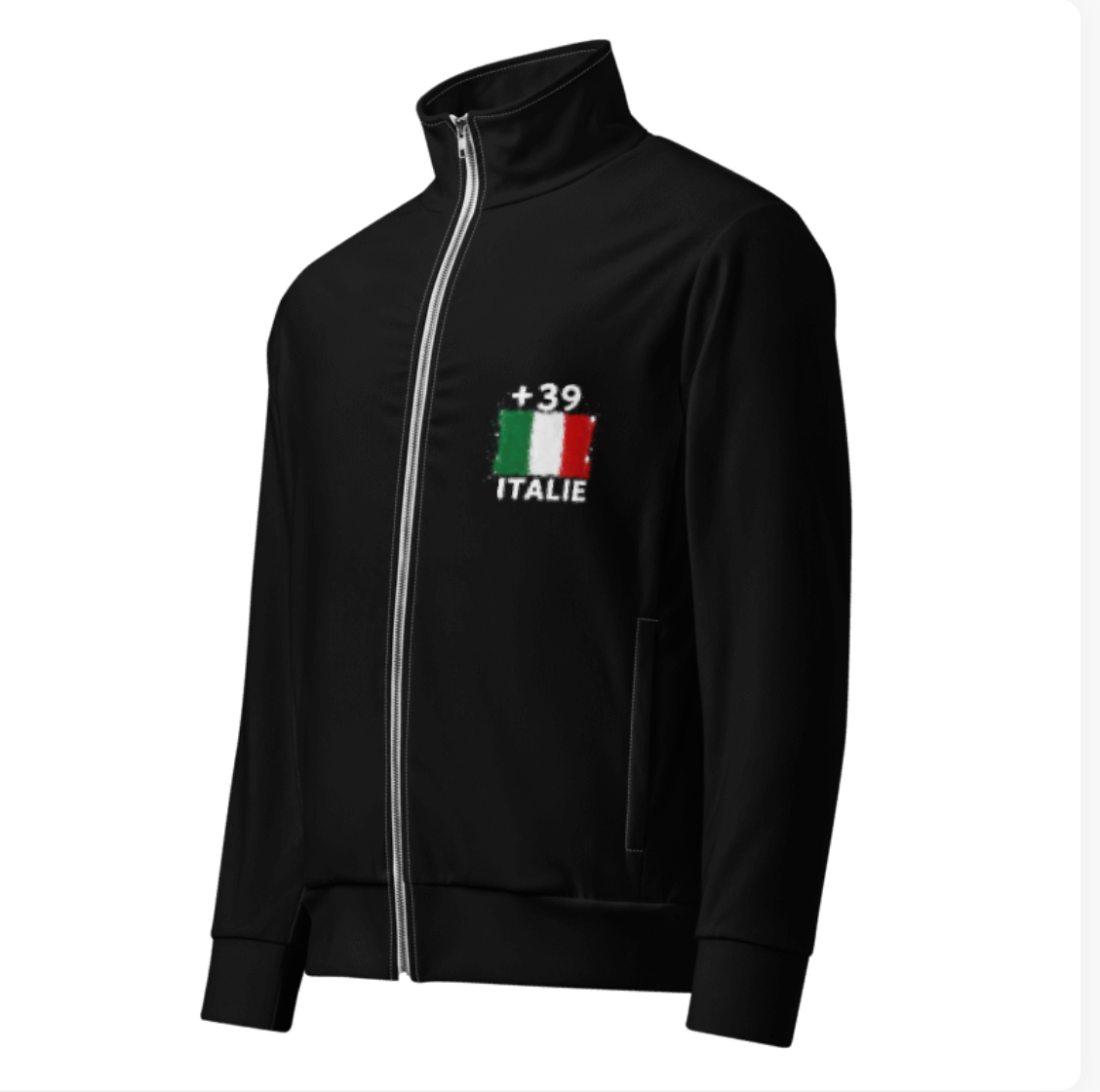 Survêtement Italie +39 avec drapeau floqué effet éclaboussure de peinture - vue de face - Indicatif Fier