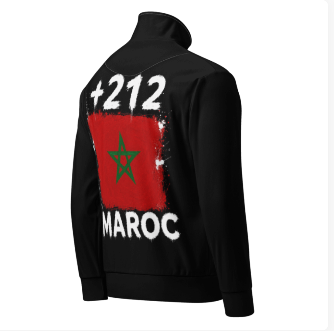 Survêtement Maroc +212 avec drapeau floqué effet éclaboussure de peinture - vue de dos - Indicatif Fier
