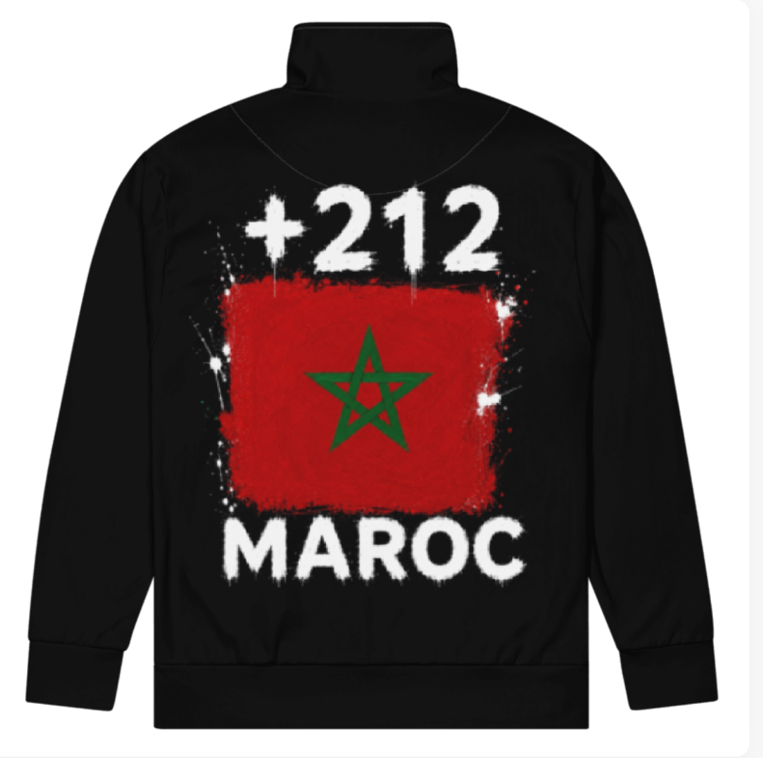 Survêtement Maroc +212 avec drapeau floqué effet éclaboussure de peinture - vue de dos - Indicatif Fier