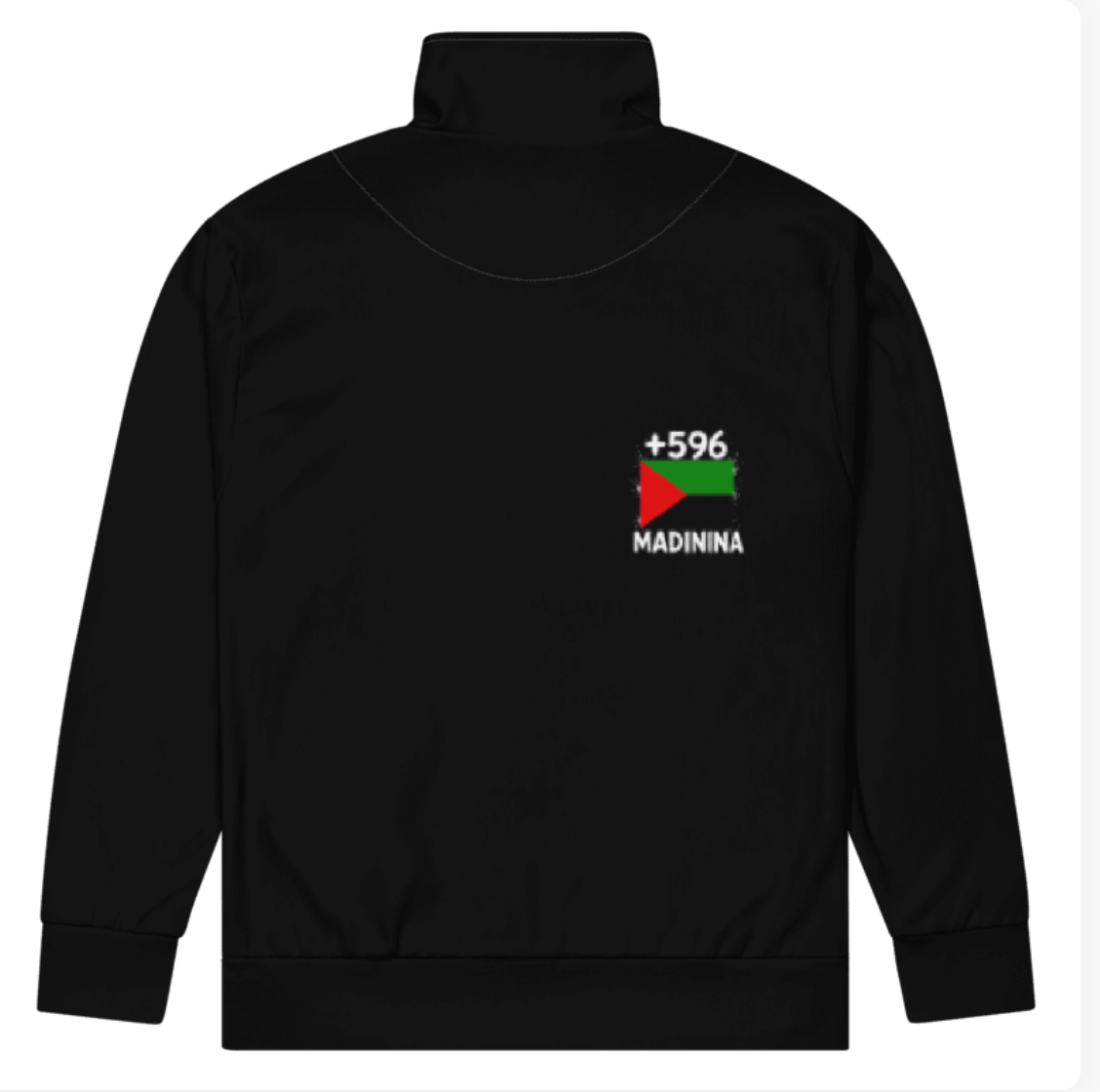 Survêtement Martinique +596 - Noir avec drapeau floqué effet éclaboussure de peinture - vue de dos - Indicatif Fier