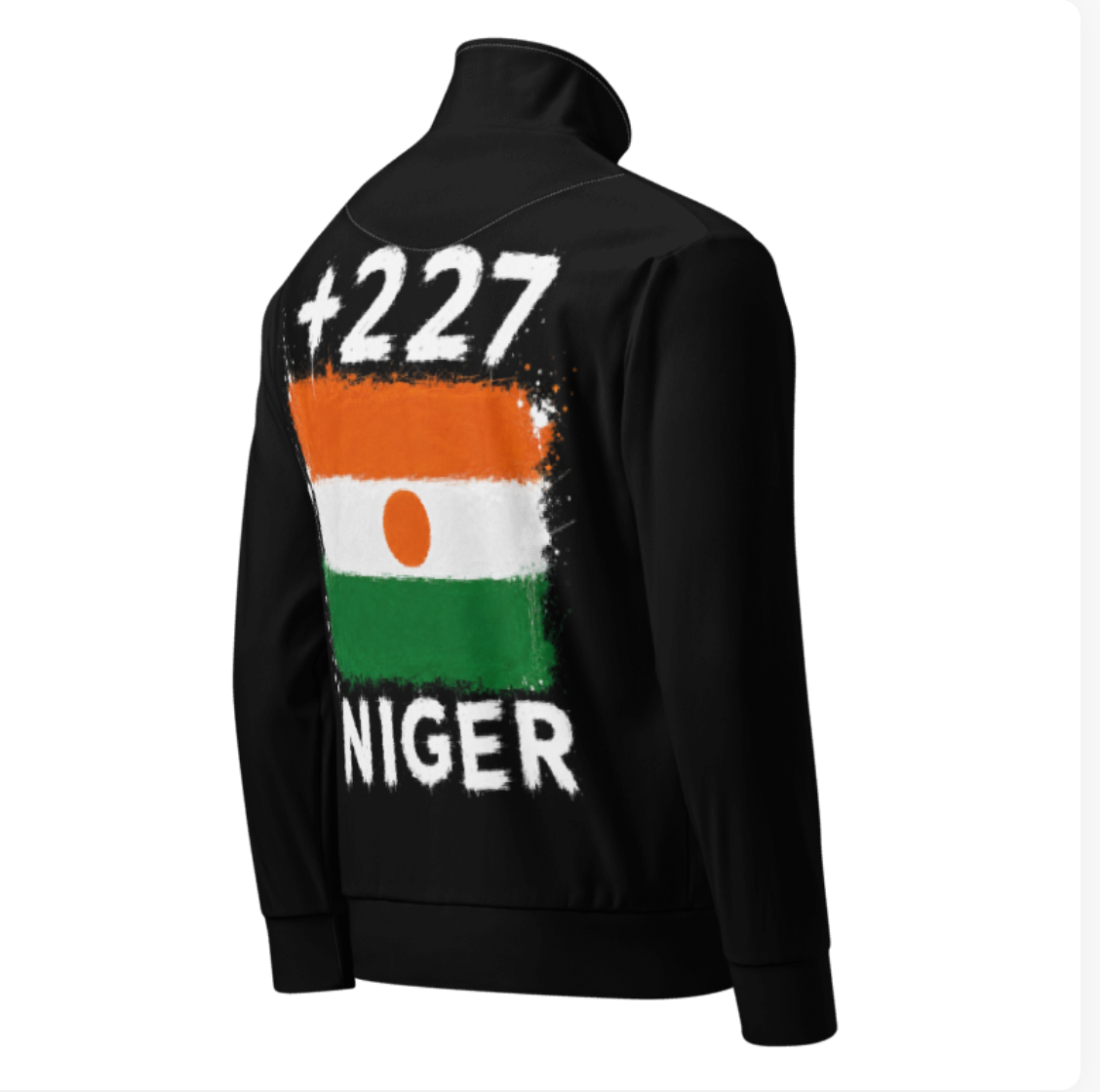 Survêtement Niger +227 avec drapeau floqué effet éclaboussure de peinture - vue de dos - Indicatif Fier