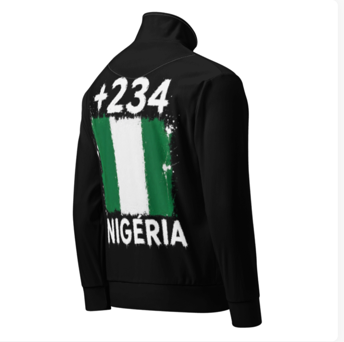 Survêtement Nigeria +234 - Noir avec drapeau floqué effet éclaboussure de peinture - vue de dos - Indicatif Fier