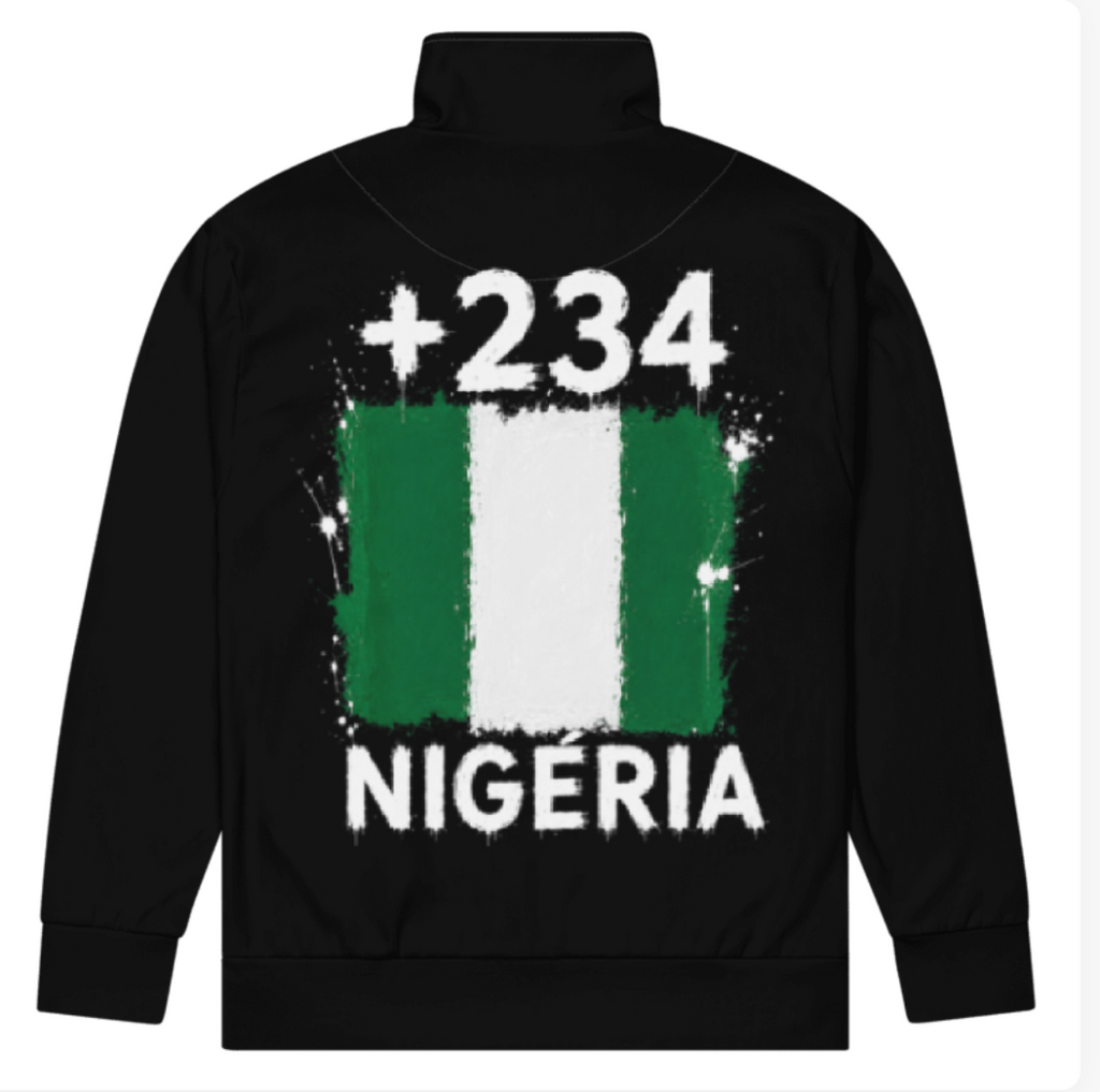 Survêtement Nigeria +234 - Noir avec drapeau floqué effet éclaboussure de peinture - vue de dos - Indicatif Fier