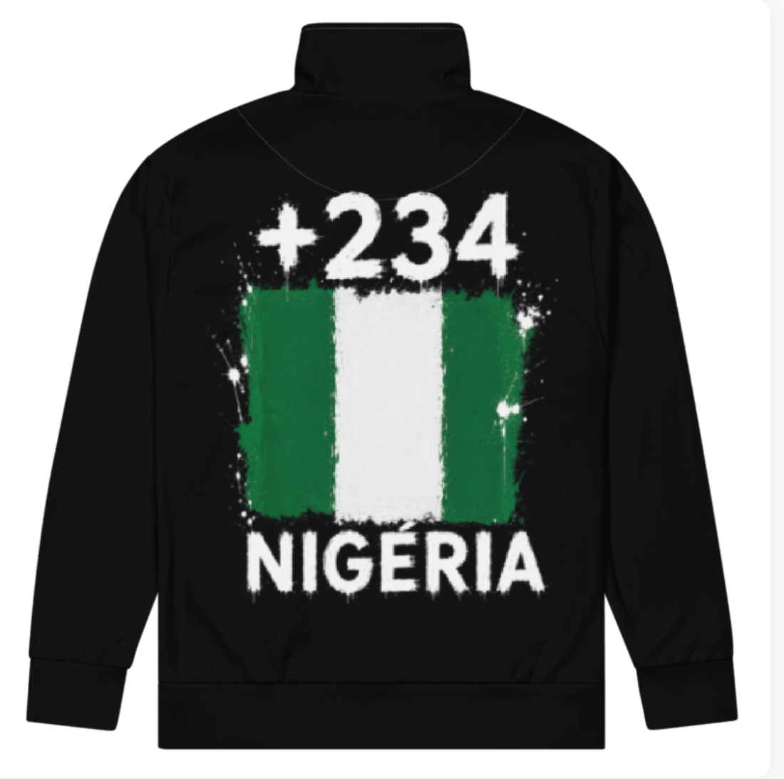 Survêtement Nigeria +234 - Noir avec drapeau floqué effet éclaboussure de peinture - vue de dos - Indicatif Fier