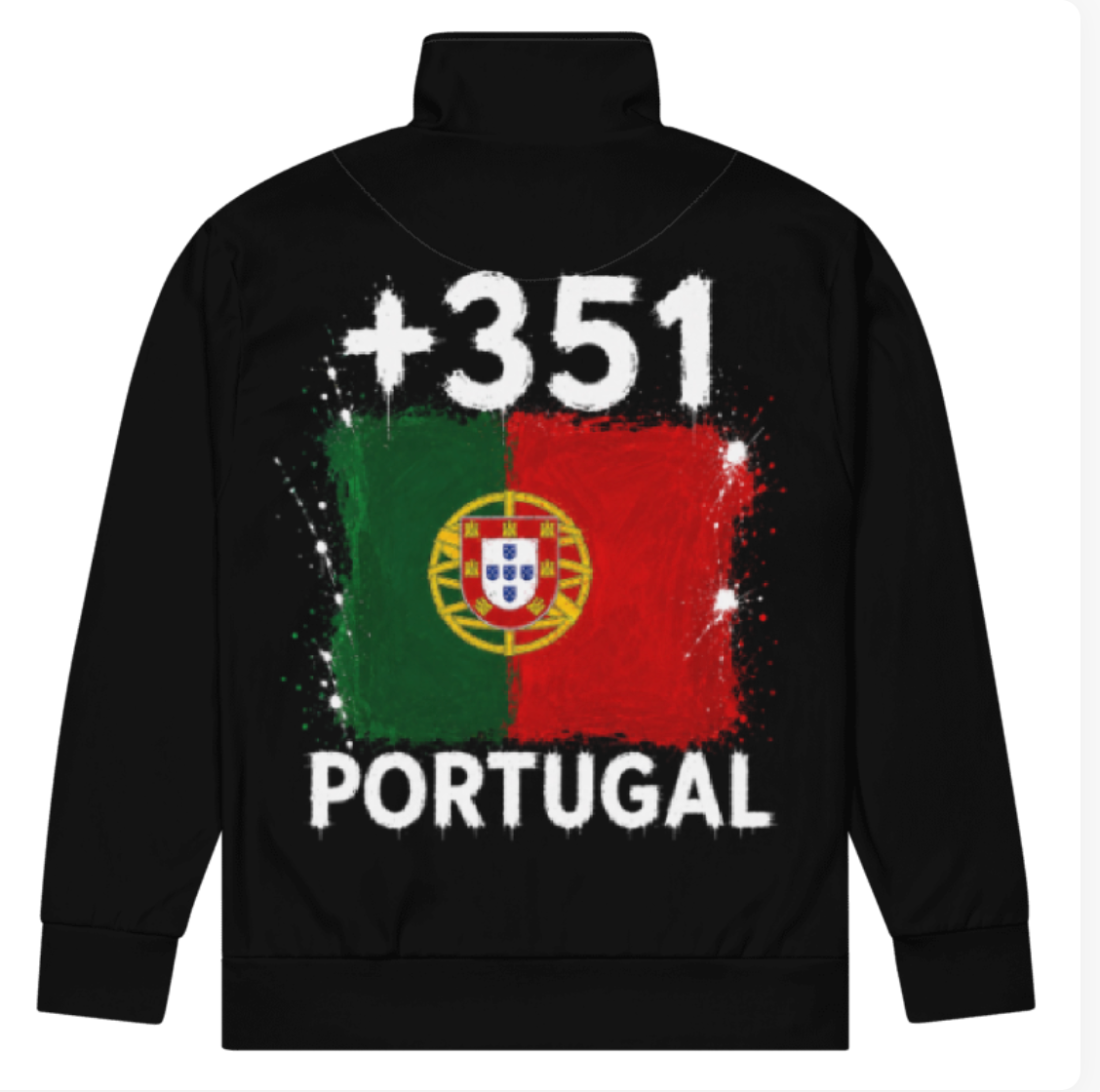 Survêtement Portugal +351 avec drapeau floqué effet éclaboussure de peinture - vue de dos - Indicatif Fier