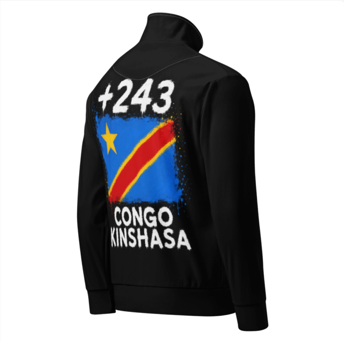 Survêtement RDC +243 - Noir avec drapeau floqué effet éclaboussure de peinture - vue de dos - Indicatif Fier