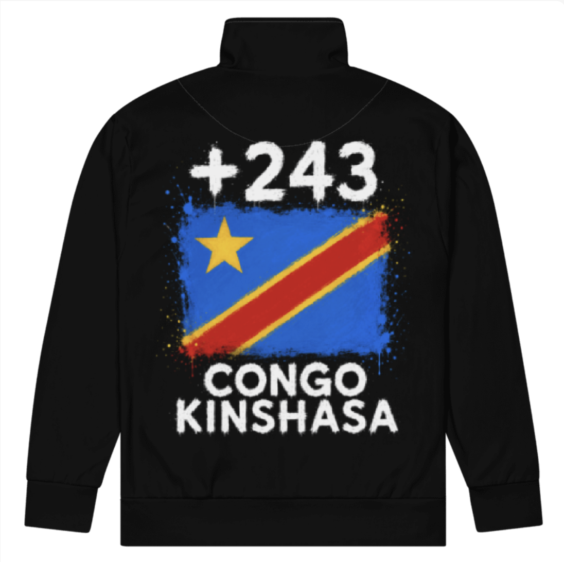 Survêtement RDC +243 - Noir avec drapeau floqué effet éclaboussure de peinture - vue de dos - Indicatif Fier