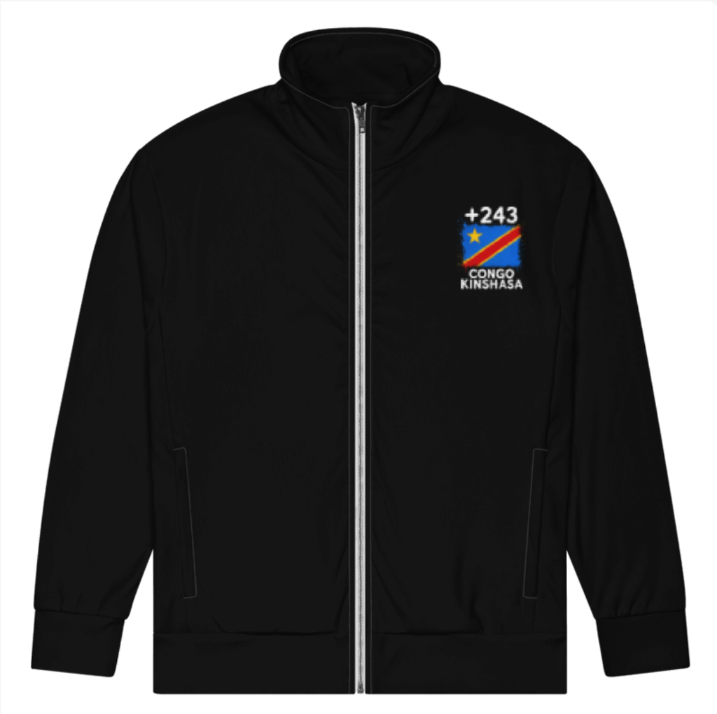 Survêtement RDC +243 - Noir avec drapeau floqué effet éclaboussure de peinture - vue de face - Indicatif Fier