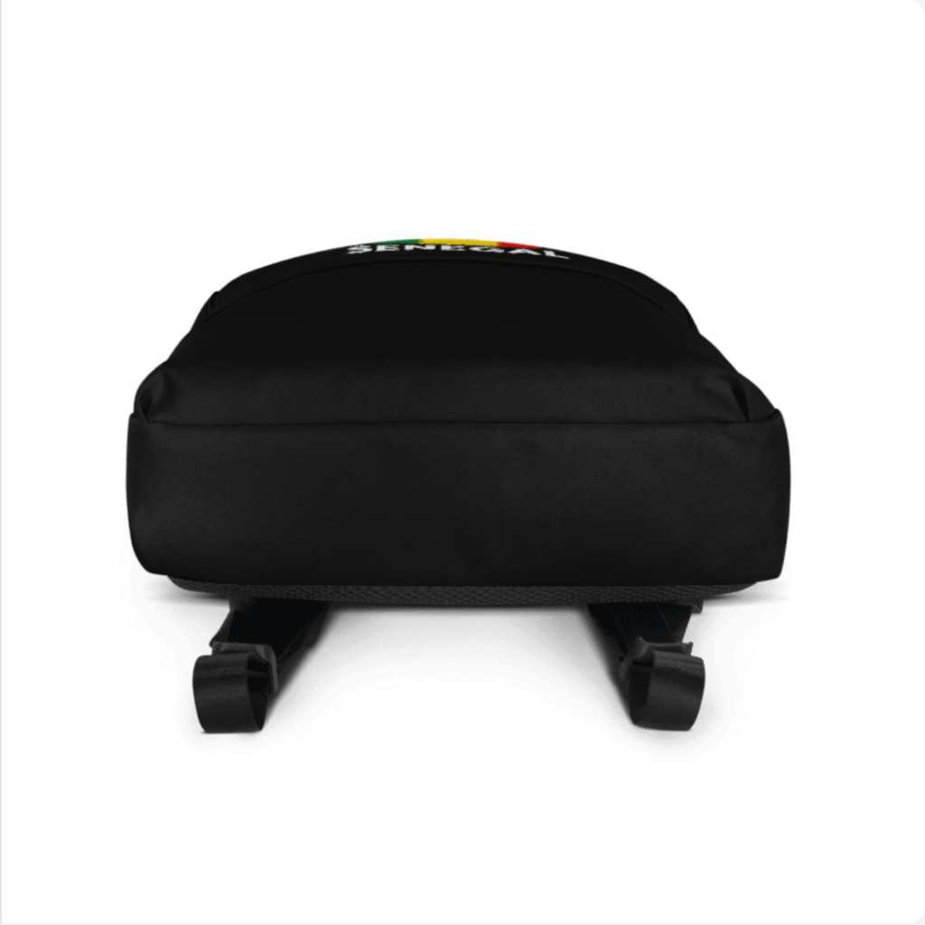 Sac à Dos Sénégal +221 - Noir avec drapeau floqué effet éclaboussure de peinture - vue détaillée - Indicatif Fier