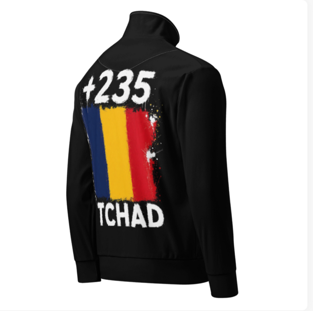 Survêtement Tchad +235 avec drapeau floqué effet éclaboussure de peinture - vue de dos - Indicatif Fier