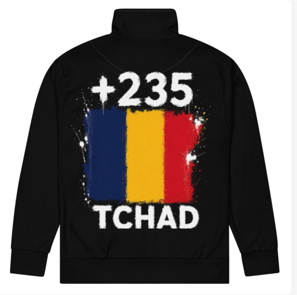 Survêtement Tchad +235 avec drapeau floqué effet éclaboussure de peinture - vue de dos - Indicatif Fier