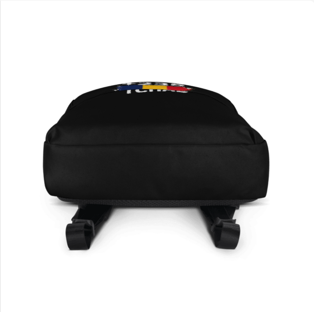 Sac à Dos Noir Tchad +235 avec drapeau floqué effet éclaboussure de peinture - vue détaillée - Indicatif Fier