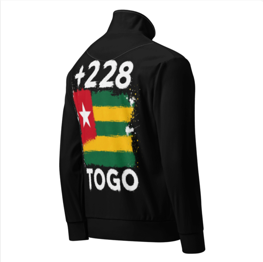 Survêtement Togo +228 - Noir avec drapeau floqué effet éclaboussure de peinture - vue de dos - Indicatif Fier
