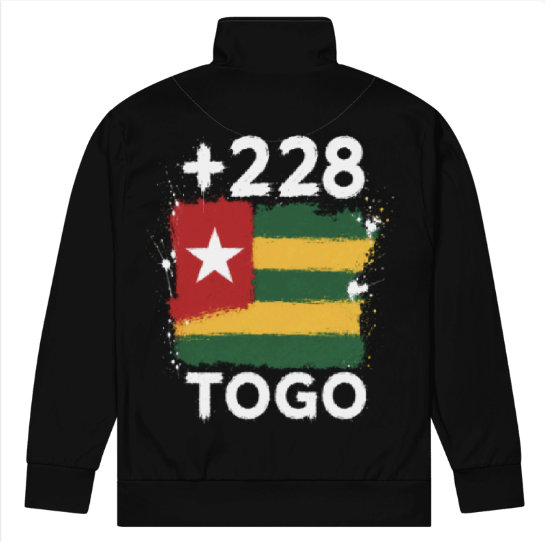 Survêtement Togo +228 - Noir avec drapeau floqué effet éclaboussure de peinture - vue de dos - Indicatif Fier