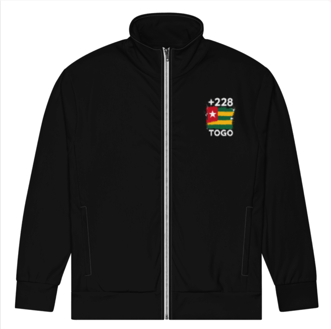 Survêtement Togo +228 - Noir avec drapeau floqué effet éclaboussure de peinture - vue de face - Indicatif Fier